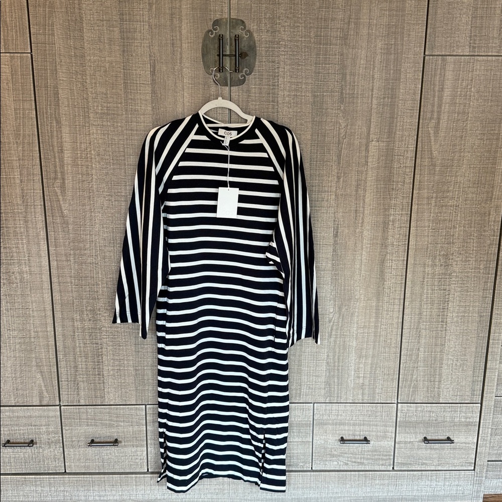 COS Jersey Midi Column Dress in a Black And White Stripe Pattern.‎